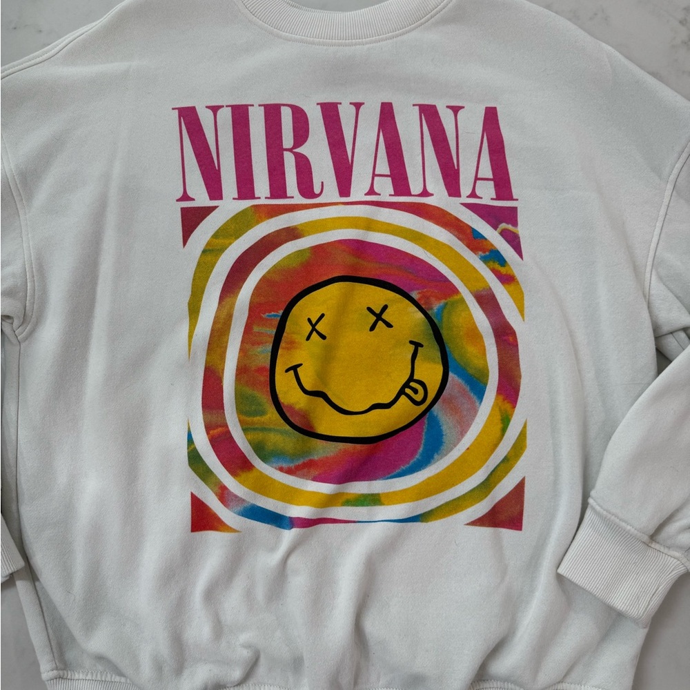 NIRVANA Cream Ribbed Collar Sweatshirt